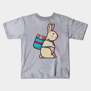 cute easter bunny with colorful eggs in basket backpack Kids T-Shirt